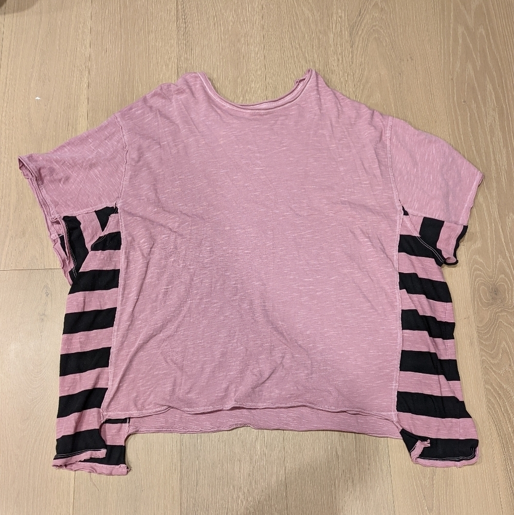 Pink and Black Striped Sleeve Top